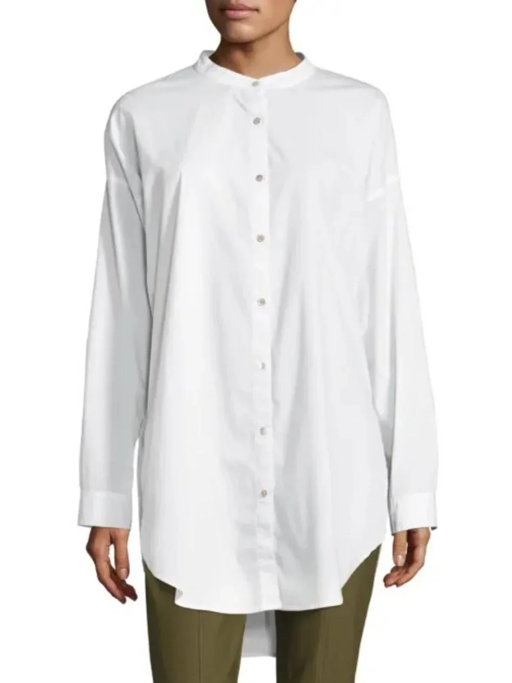 Eileen Fisher White Poplin Long Sleeve Tunic Shirt Button Up Sz L - Picture 1 of 16